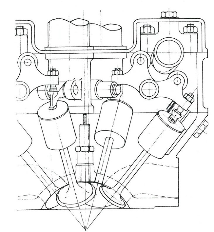 Camshaft, rockers and valves in situ.